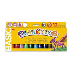 BASIC ONE - Stick de peinture gouache solide 10 g - 12 couleurs assorties - PLAYCOLOR