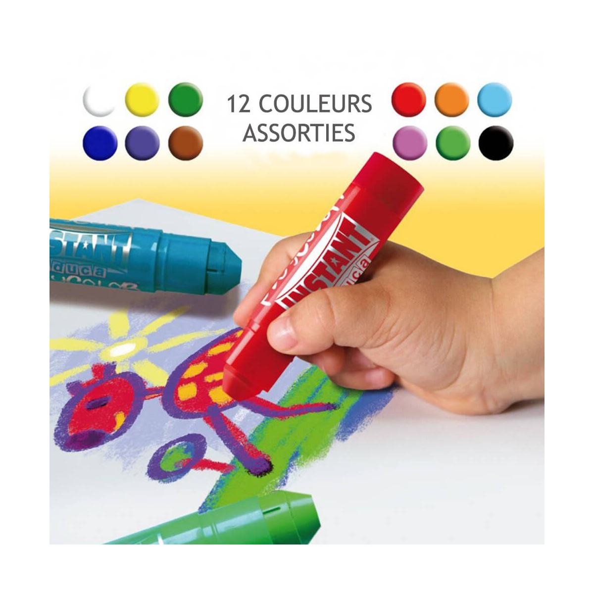 Peinture Gouache Solide en stick 10g - 12 couleurs assort. - BASIC