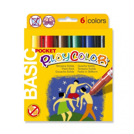 Stylos de Peinture Gouache Solide 5g - Playcolor Basic Pocket - 6 couleurs assorties - 10511