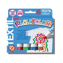 TEXTIL ONE - Stick de peinture gouache solide 10 g - 6 couleurs assorties - PLAYCOLOR