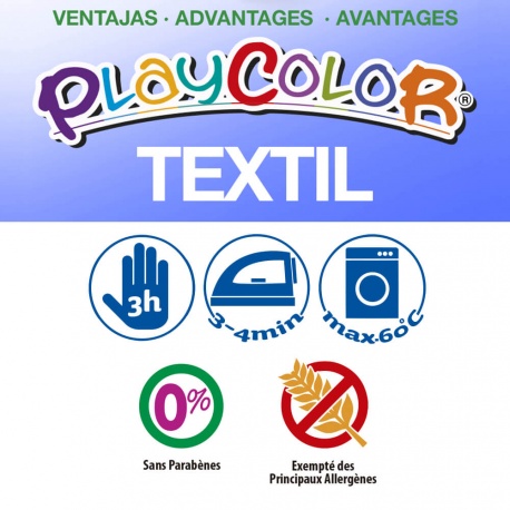 Sticks de Peinture Gouache Solide 10g - Playcolor Textil One - 6 couleurs assorties - 10401