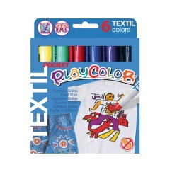 Stylos de Peinture Gouache Solide 5g - Playcolor Textil Pocket - 6 couleurs assorties - 10501