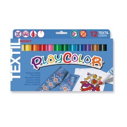 TEXTIL POCKET - Stylo de peinture gouache solide 5 g - 12 couleurs assorties - PLAYCOLOR