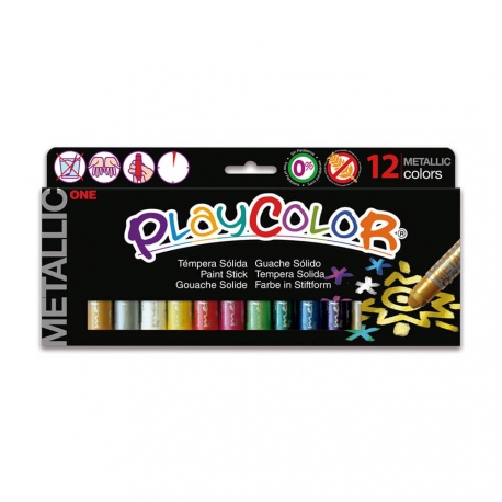 Sticks de Peinture Gouache Solide 10g - Playcolor Metallic One - 12 couleurs assorties - 10121