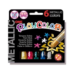 METALLIC ONE - Stick de peinture gouache solide 10 g - 6 couleurs assorties - PLAYCOLOR