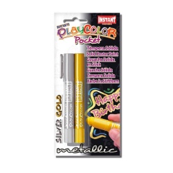 Stylos de Peinture Gouache Solide 5g - Playcolor Metallic Pocket - 1x Or et 1x Argent - 10341