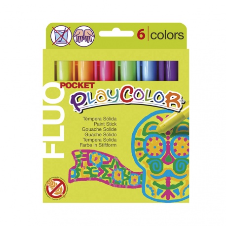 Stylos de Peinture Gouache Solide 5g - Playcolor Fluo Pocket - 6 couleurs assorties - 10421
