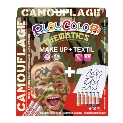 Pack 3-en-1 - Maquillage + T-Shirt à Peindre + Stick de Peinture pour Textile - Thème Camouflage - Playcolor - 58040