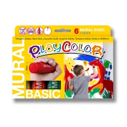 Sticks de peinture gouache solide 40g - Diam XXL 28 mm - MURAL BASIC ONE - 6 couleurs assorties - PLAYCOLOR
