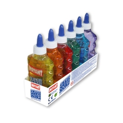 Lot de 6 Colles transparente couleur 180ml - 6 couleurs assorties - Loisirs créatifs - SLIME - INSTANT