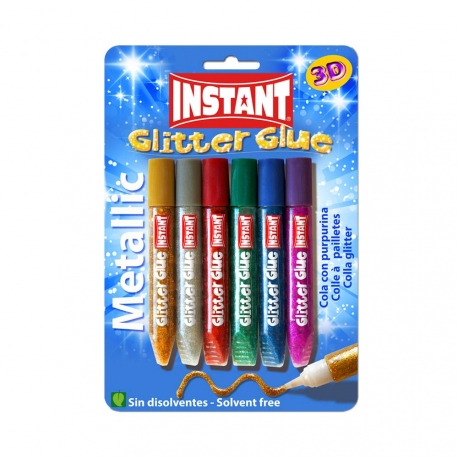 Lot de 6 Colles stylo liquide avec paillettes 10,5 ml - Glitter Glue METALLIC