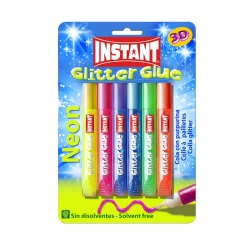 Tubes de colle Pailletées Fluo pour enfant - en forme de stylo - 6x 10.5 ml Coloris Assortis - INSTANT