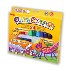 Sticks de peinture gouache solide 10g - PLAYCOLOR ONE (BASIC+METAL+FLUO) - 24 couleurs assorties