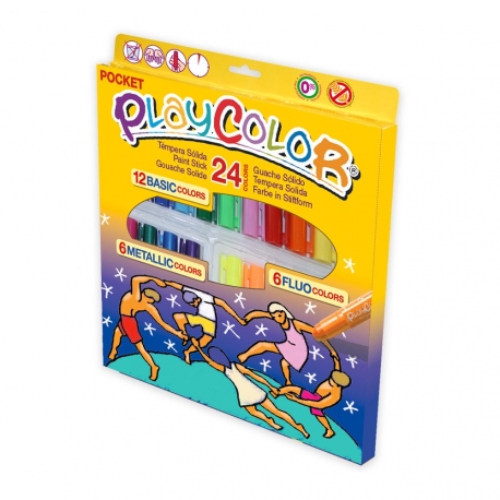 Stylos de Peinture Gouache Solide 5g - Pack Pocket One (Basic+Metal+Fluo) - 24 couleurs assorties - Playcolor - 02051