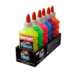 Lot de 6 Colles GLITTER NEON 180ml - 6 couleurs assorties - Loisirs créatifs ou Slime