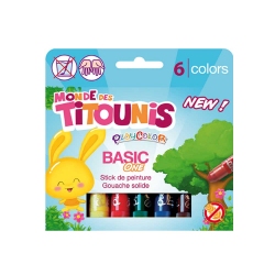 Sticks de peinture gouache solide 10g Monde des Titounis - Playcolor Basic One - 6 couleurs assorties