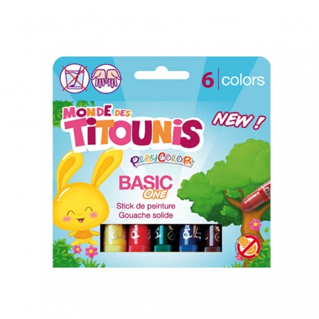 BASIC ONE - Stick de peinture gouache solide 10 g - 12 couleurs assorties - PLAYCOLOR