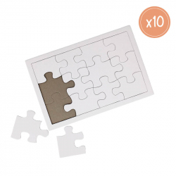Lot de 10 Puzzle en Carton de 12 pièces avec Contour à Personnaliser - 14x21cm - Carton 900G/M2 - Coloris Blanc