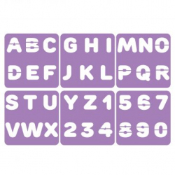 Pack de 6 Pochoirs en Plastique Incassable 5mm - Thème Chiffres et Lettres - Dim 14x14cm - Coloris Violet