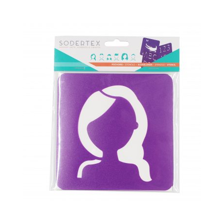 Pack de 6 Pochoirs en Plastique Incassable 5mm - Thème Les Visages - Dim 14x14cm - Coloris Violet