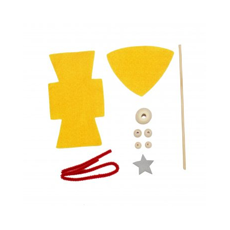 Kit Formes en Feutrine 2mm + Perles en Bois + Chenilles + Batonnets - Lutin à Fabriquer - Coloris Jaune