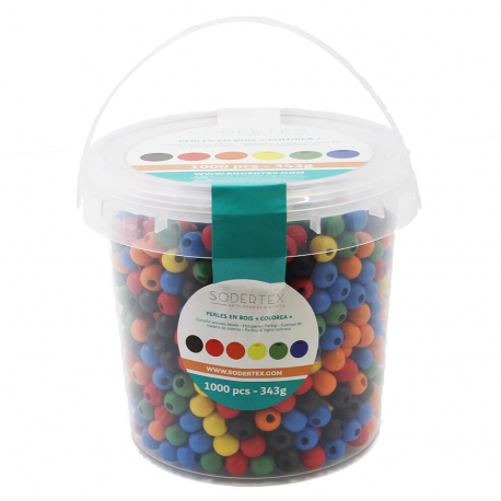 Lot de 1000 Perles en Bois Colorées - 10mm - Assortiment de 6 couleurs