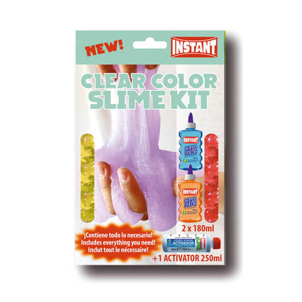 Mini kit Slime colle transparente couleur SUPERCLEAR - 2 bidons de 180 ml.  + 1 liquide activateur magique 250 ml. - INSTANT