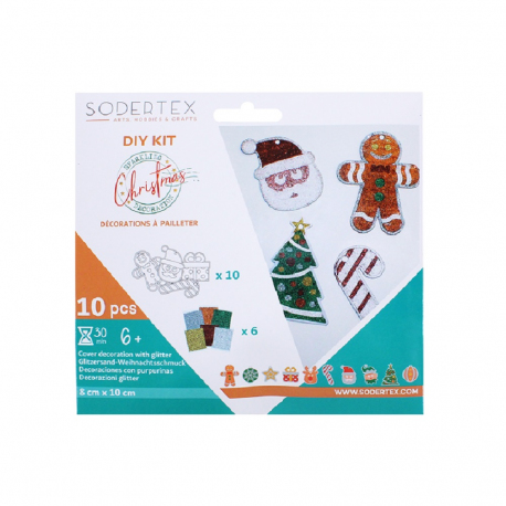 Pack décorations à pailleter SHINY CHRISTMAS + 6 sachets - 8X10 cm - 10 pcs - Coloris assortis