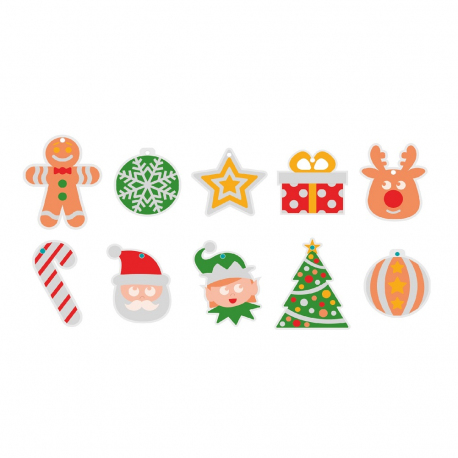 Pack décorations à pailleter SHINY CHRISTMAS + 6 sachets - 8X10 cm - 10 pcs - Coloris assortis