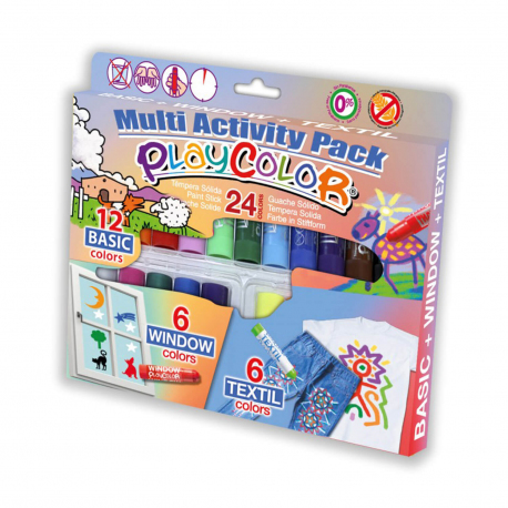 Pack Multi Activités - PLAYCOLOR ONE - Boîte de 24 Sticks de peinture gouache solide 10g