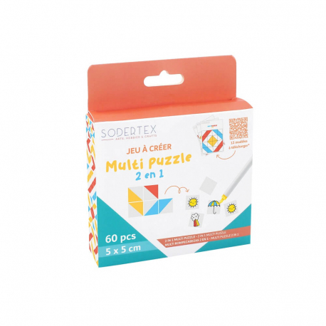 Memory à customiser 60 cartes + Puzzle multi-options - 5 cm x 5 cm x 1mm - 60 pcs - Coloris assortis