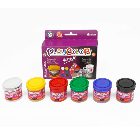 Lot de 6 Pots de Peinture Acrylique - 40 ml. - Couleurs Assorties - Playcolor - Acrylic Basic - 18191