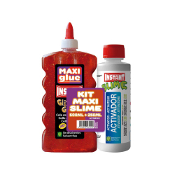 KIT MAXI SLIME COLLE GLITTER ROUGE 500ml + ACTIVATEUR 250ml. - INSTANT