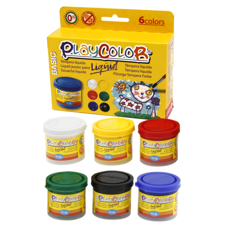 Lot de 6 Pots de Peinture Gouache Liquide Basic - 40 ml. Couleurs Assorties - Playcolor - 19931