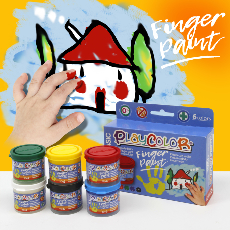 Lot de 6 Pots de Peinture au Doigt - 40 ml. Couleurs Assorties - Finger Paint Basic - Playcolor - 17591