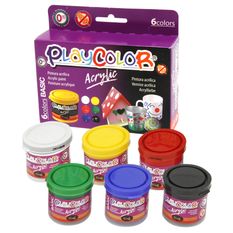 Lot de 6 Pots de Peinture Acrylique - 40 ml. - Couleurs Assorties - Playcolor - Acrylic Basic - 18191