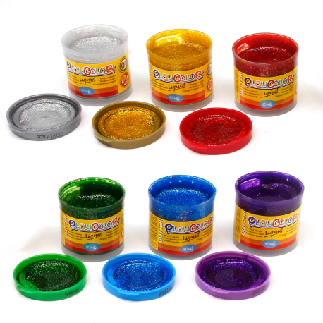 Lot de 6 pots de peinture gouache liquide GLITTER - 40 ml. couleurs assorties