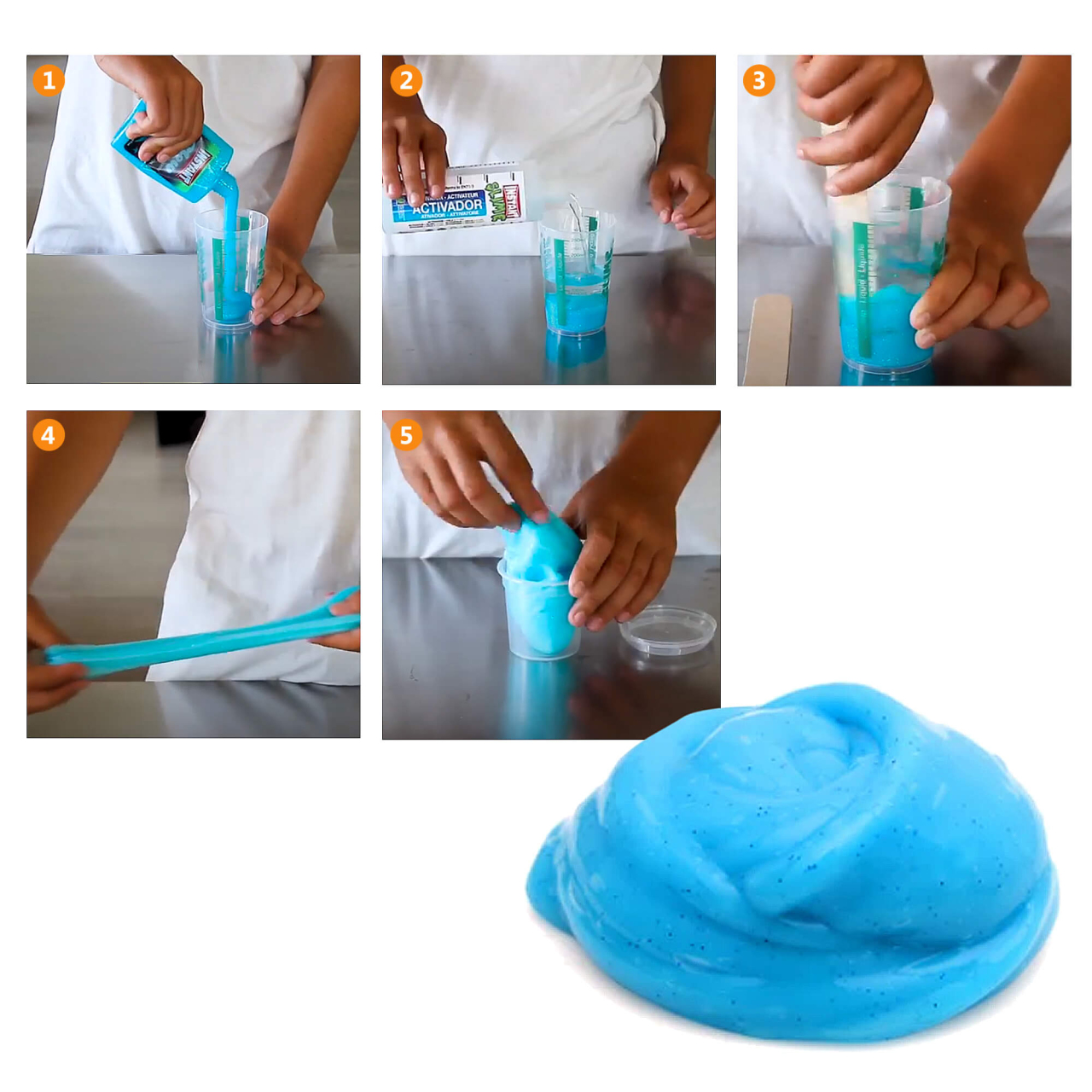 Mini kit Slime colle blanche couleur - 2 bidons de 180 ml. + 1 liquide  activateur magique 250 ml. - INSTANT